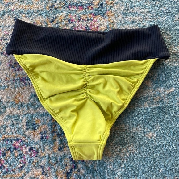 NWT Montce Chartreuse Green High Waist Black Ribbed Bikini Bottom - Picture 10 of 11